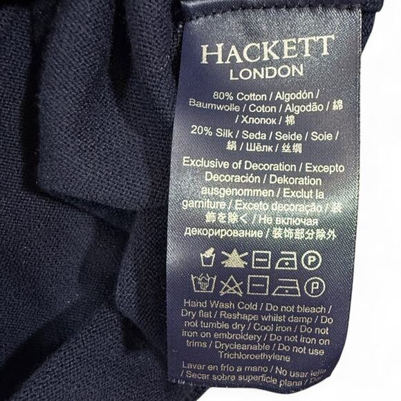 Hackett London Cotton Silk Quarter Zip Sweater Mens L Luxe Preppy Classic Navy - Picture 7 of 10